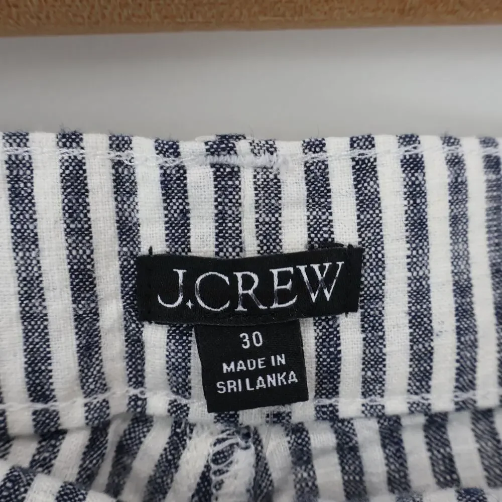J.Crew Five Pocket Pant Striped Stretch Linen Blend Navy Railroad Stripe 30 NWT